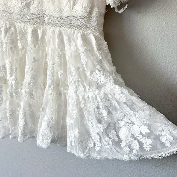 DB Studio 3D Fooral Lace Mini V Neck Dress Women’s Size 14 Bride Wedding NEW - Picture 4 of 14